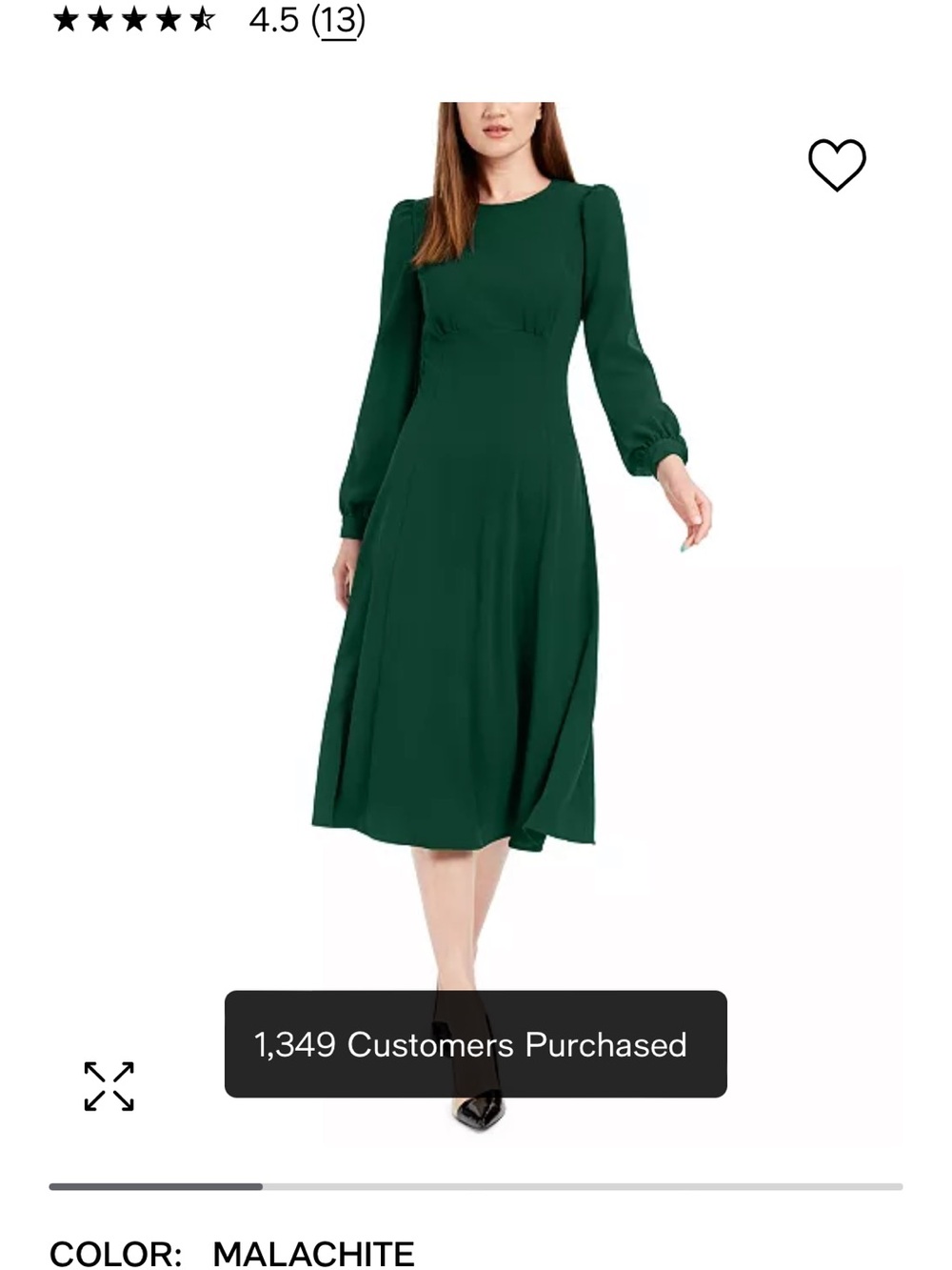 Classic Long Sleeve Forest Green Midi Dress - Picture 7 of 10